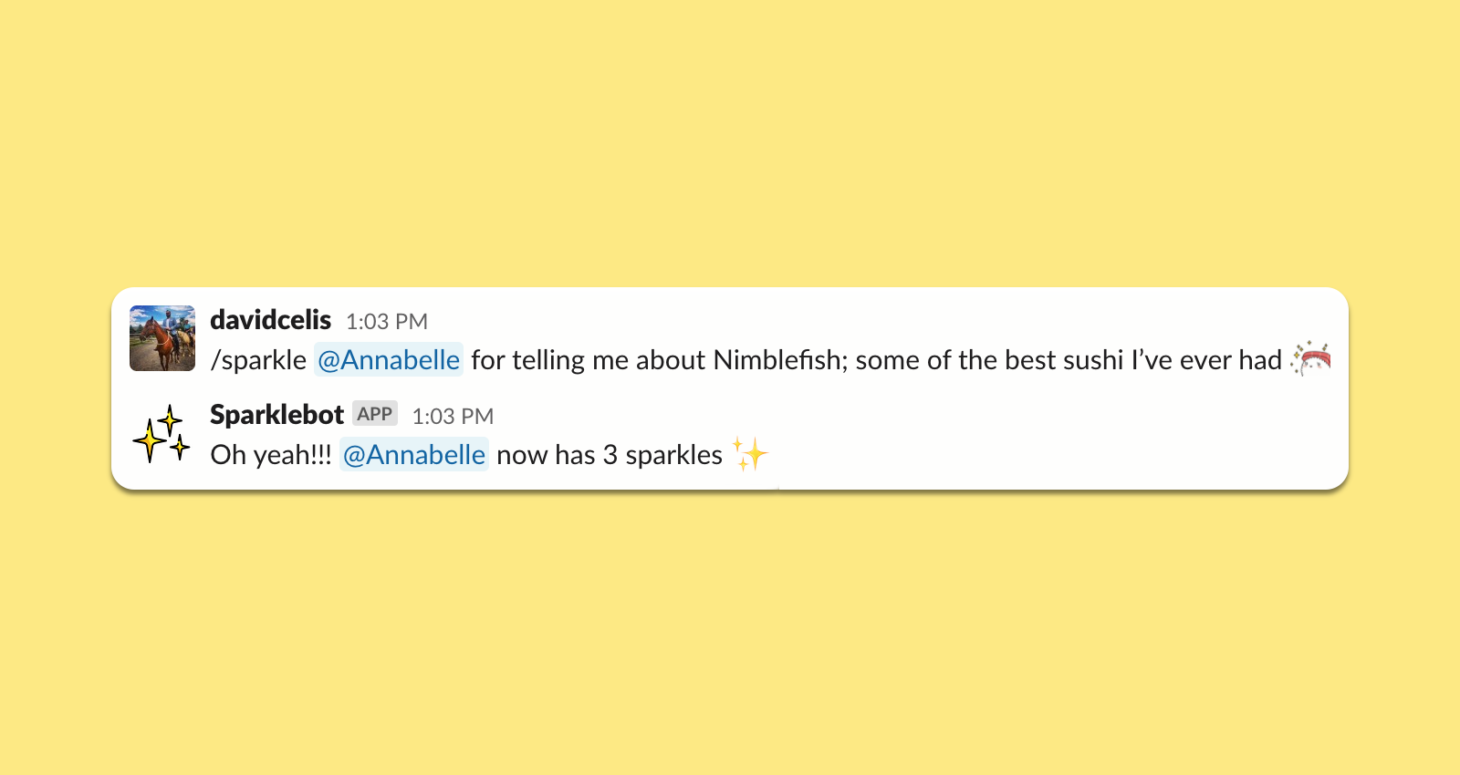 Example of the /sparkle Slack command